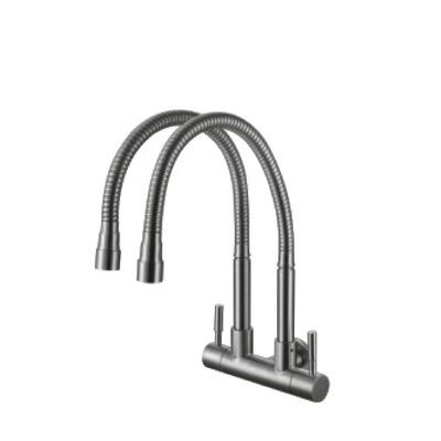 ERN 2822 WD - (SUS 304) WALL FLEXI DOUBLE PILLAR SINK TAP - MATT